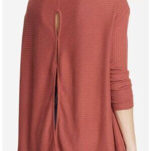 LOT of 2 Free People Womens Top S Lover Ribbed Split Back Cowl Neck Orange Gray